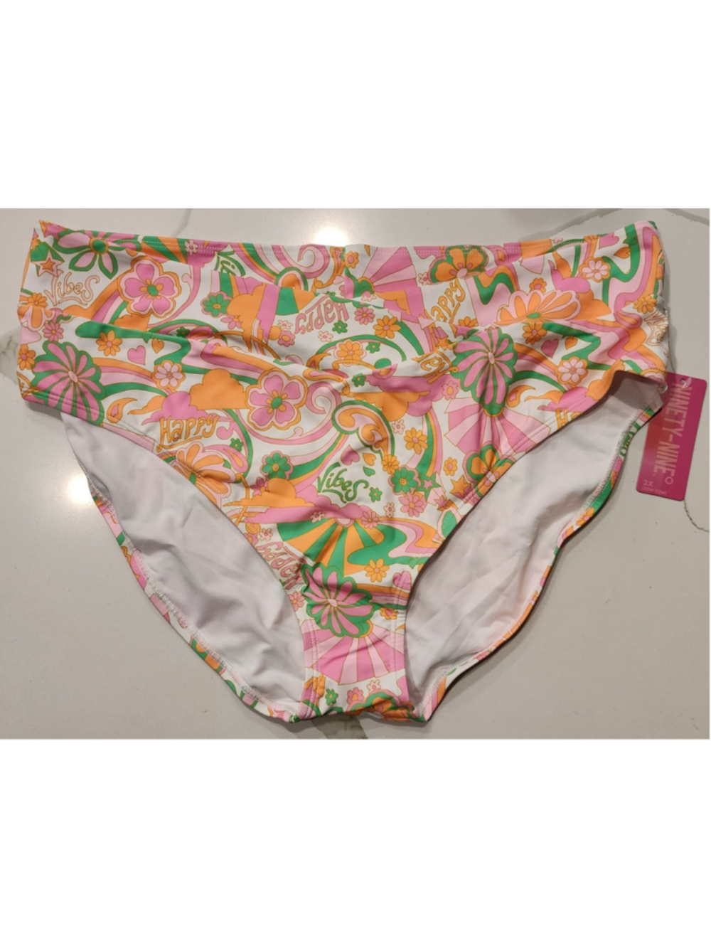 Ninety-Nine High Waist High Leg Bikini Bottoms 2X Retro 70s Floral Swim NWT